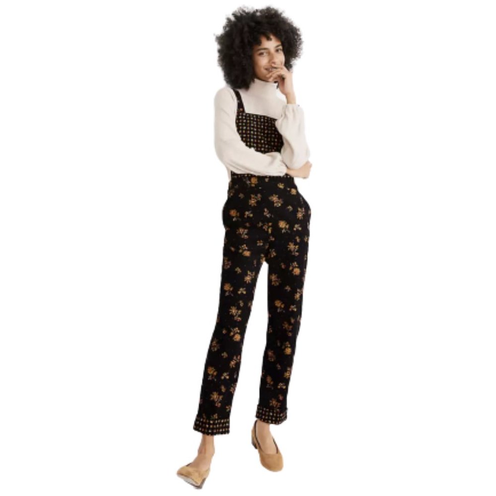 NWT MADEWELL Corduroy Cross-Back Overalls in Forest Floral Mix